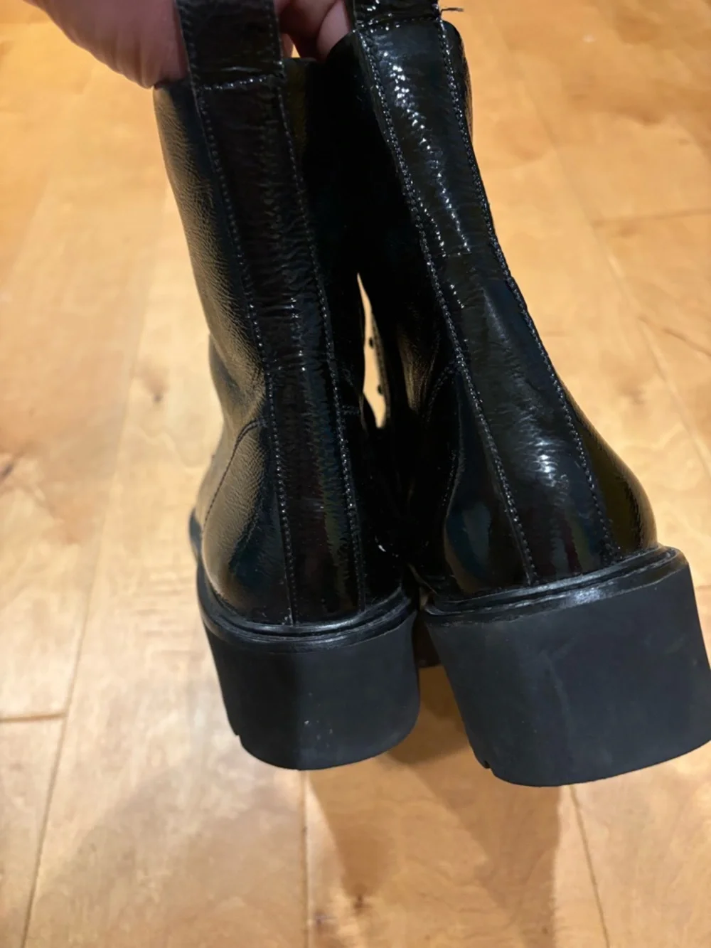 Paul Green black crinkled patent leather combat  boots sz 7.5 (UK5)